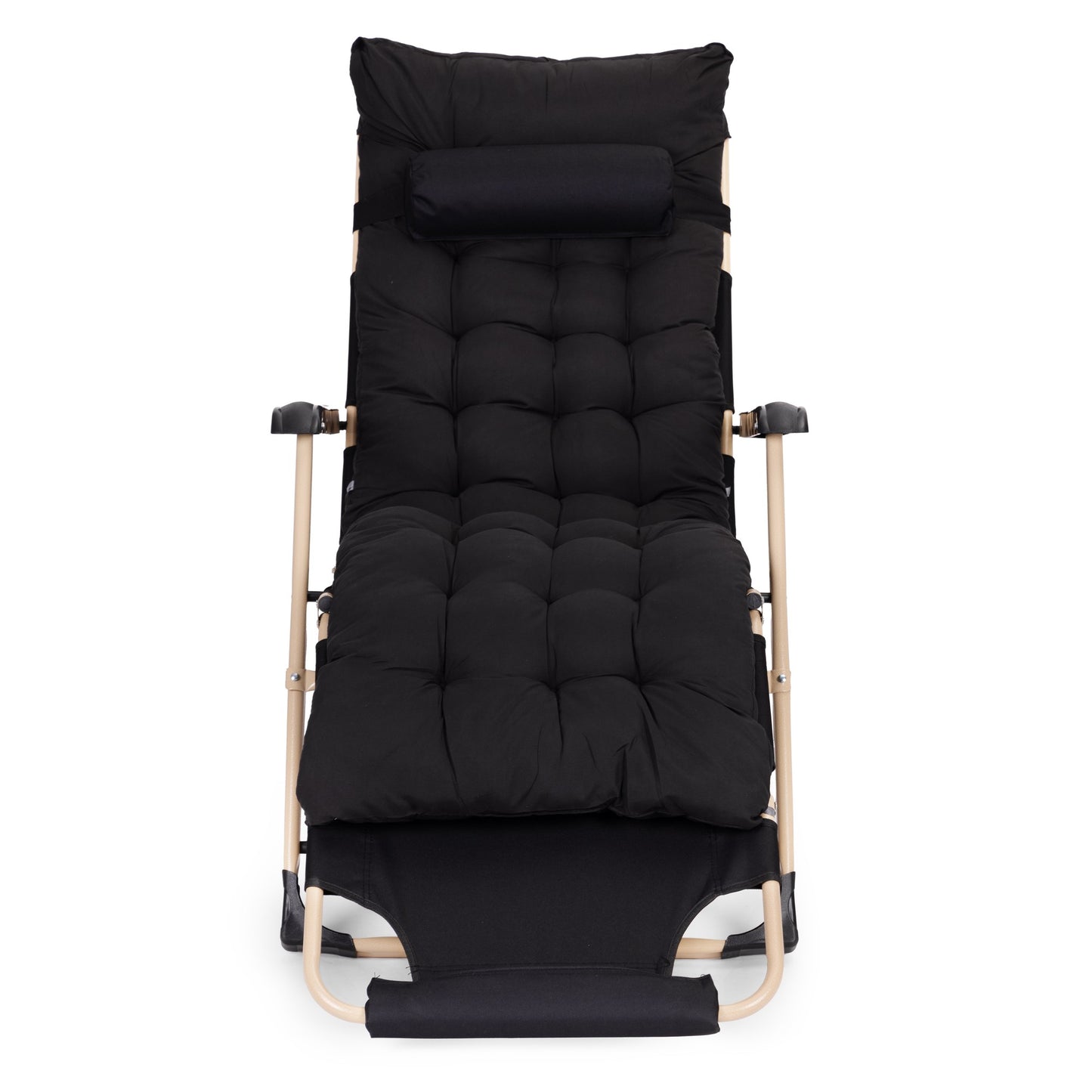 Garden Lounger with Cushion, Adjustable Footrest, Black