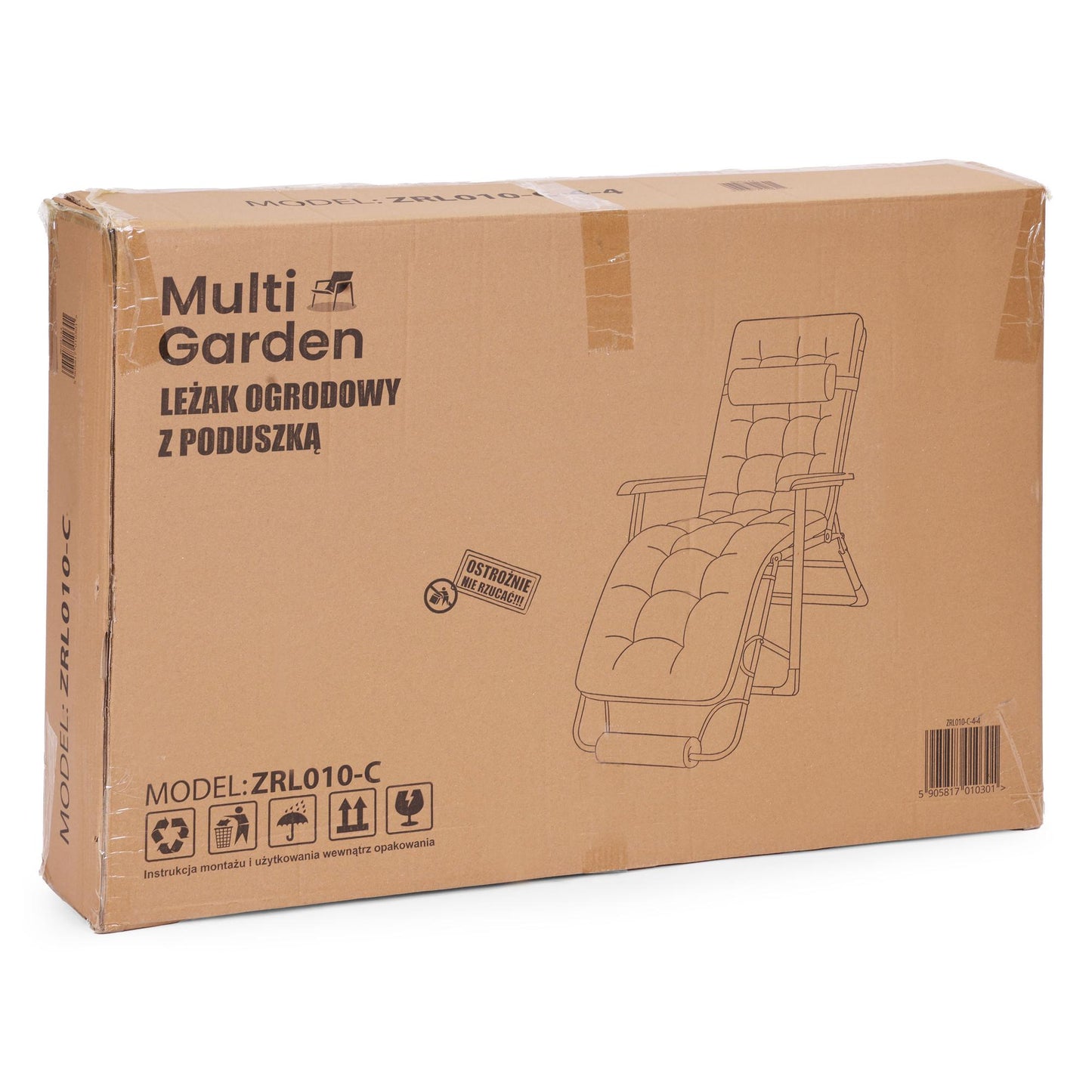 Garden Lounger with Cushion, Adjustable Footrest, Black