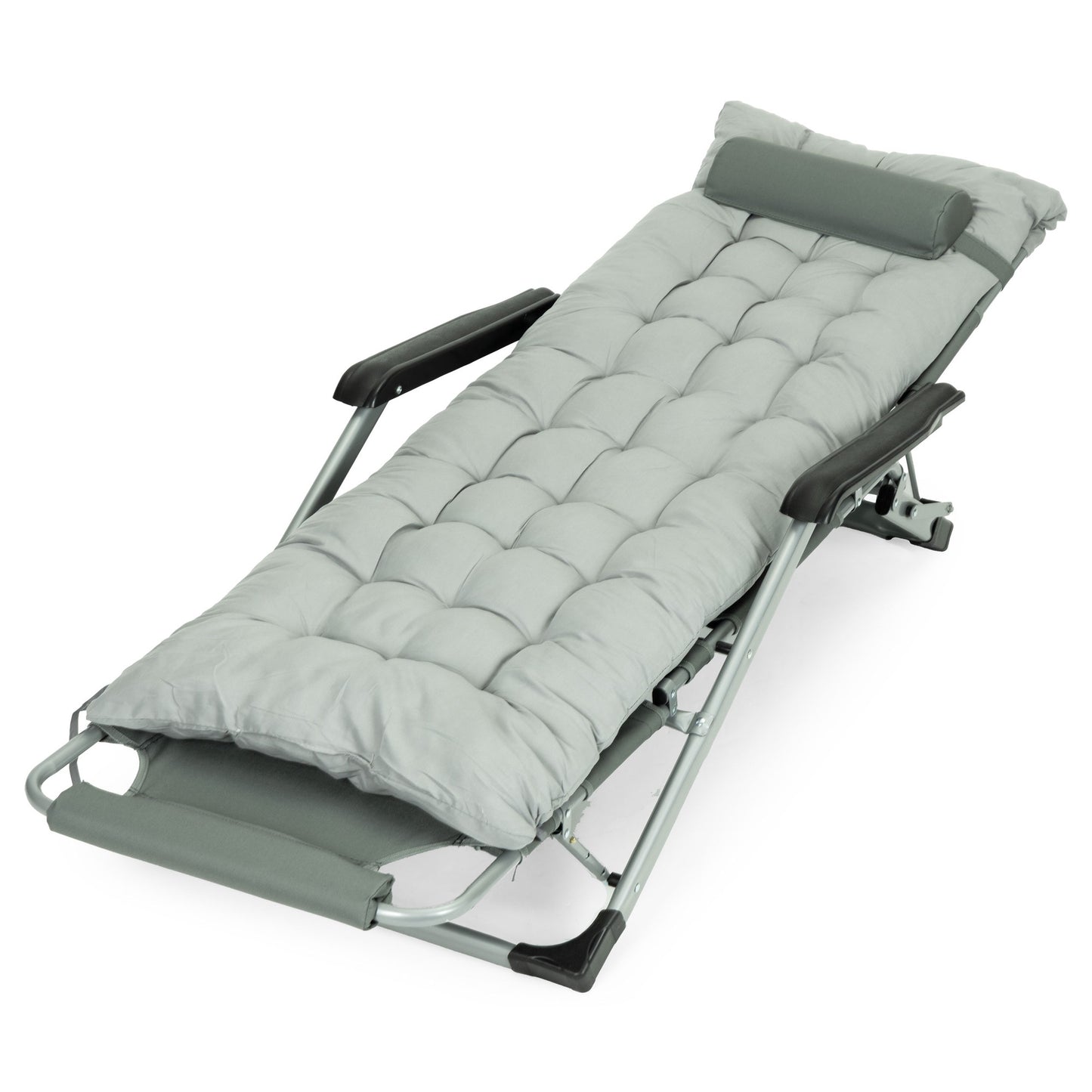 Garden Lounger with Cushion, Adjustable Footrest, Gray