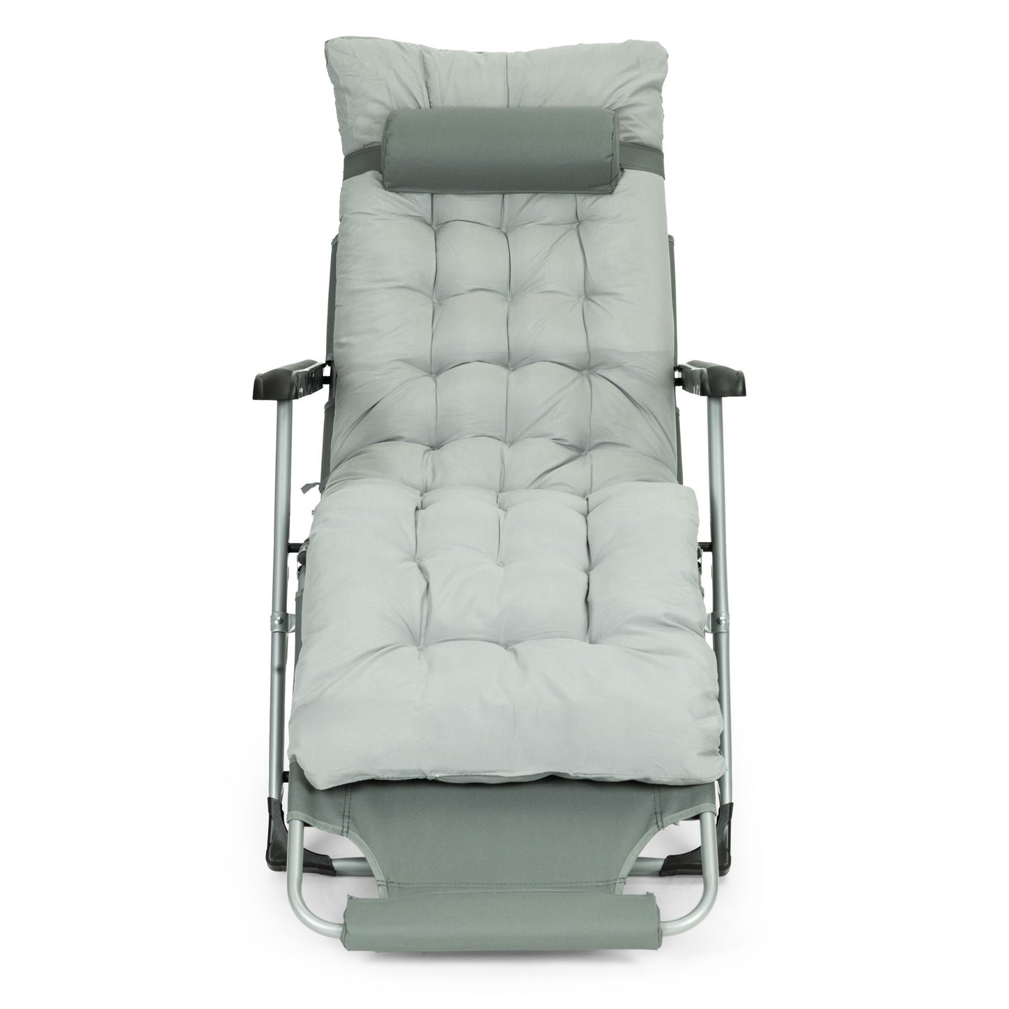 Garden Lounger with Cushion, Adjustable Footrest, Gray
