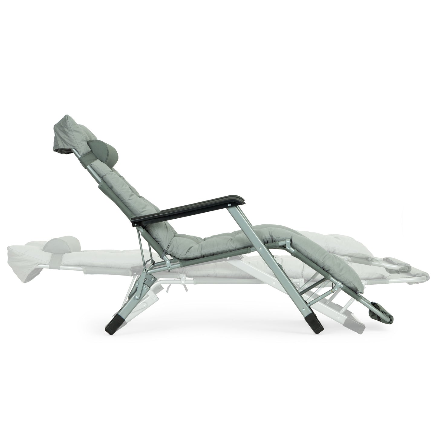 Garden Lounger with Cushion, Adjustable Footrest, Gray