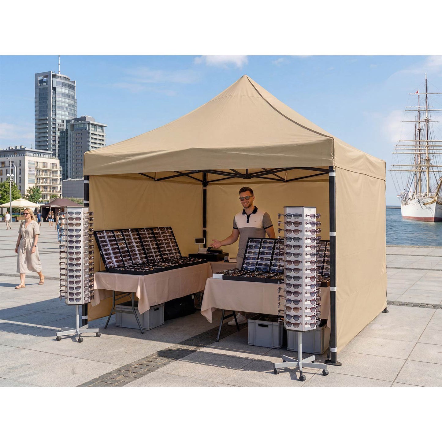 Garden Pavilion 3x3m Beige with 3 Walls, Waterproof