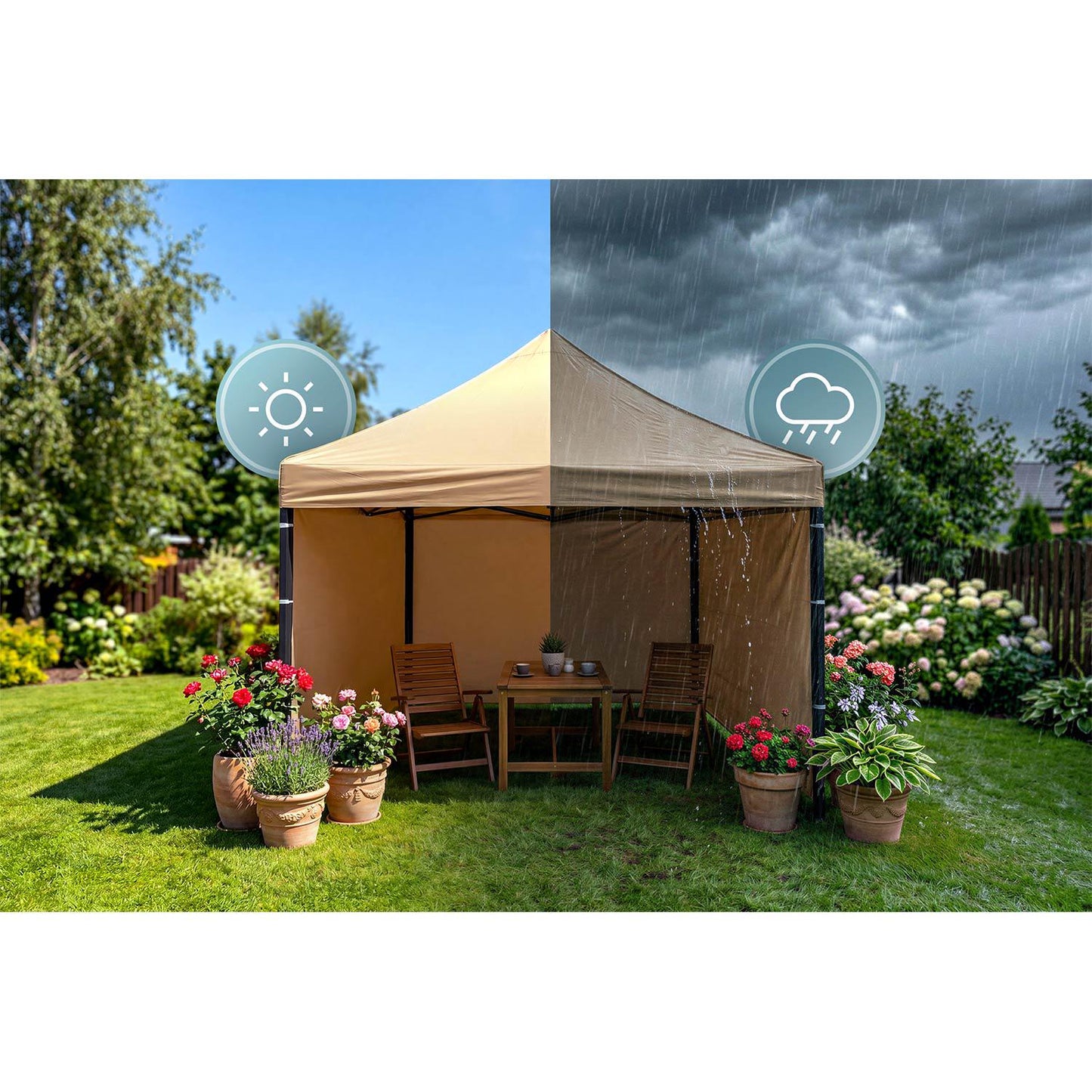 Garden Pavilion 3x3m Beige with 3 Walls, Waterproof