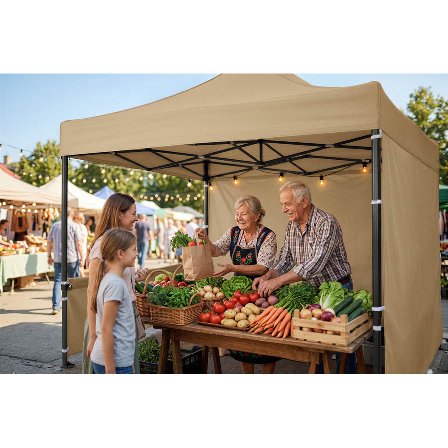 Garden Pavilion 3x3m Beige with 3 Walls, Waterproof
