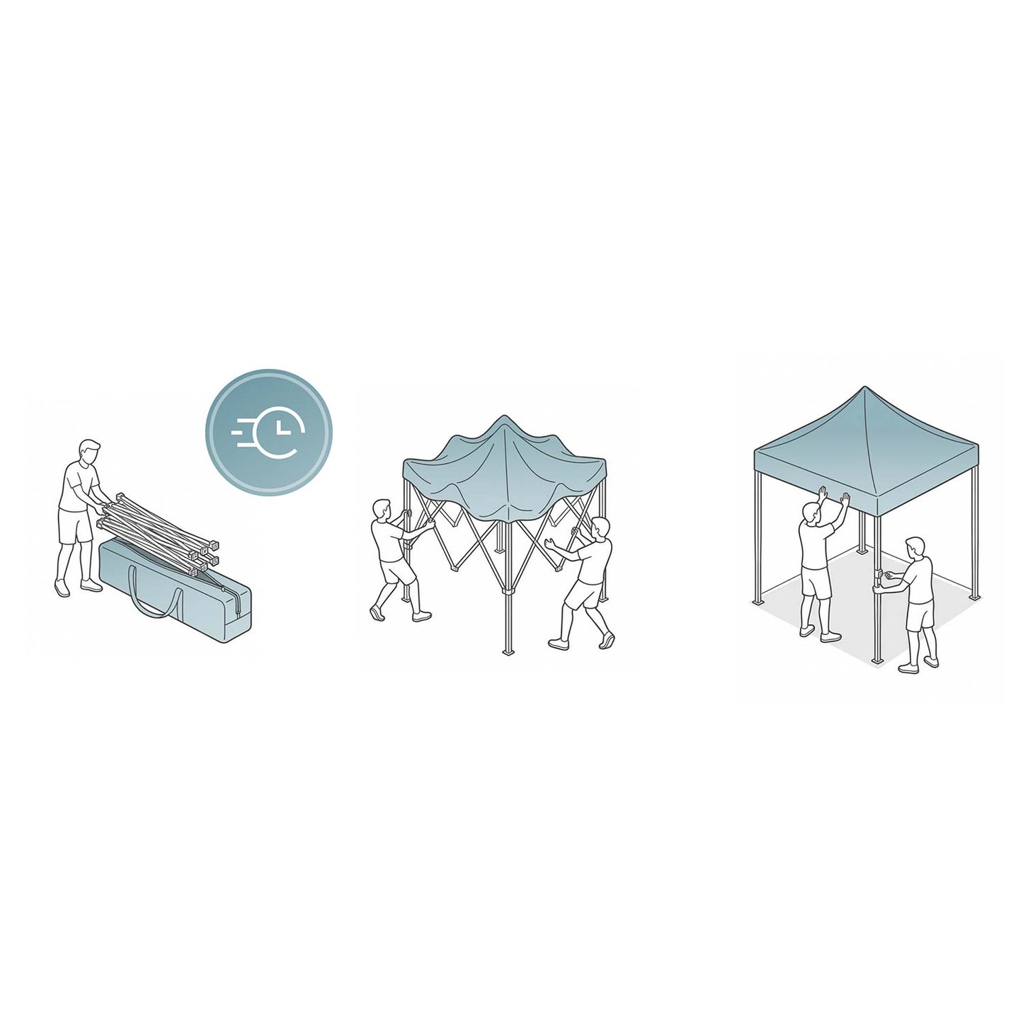 Garden Pavilion 3x3m Blue with 3 Walls, Waterproof