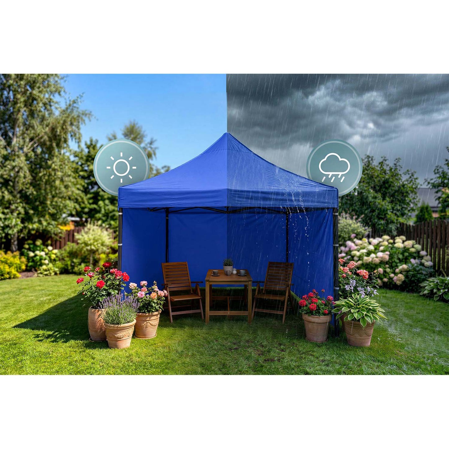 Garden Pavilion 3x3m Blue with 3 Walls, Waterproof
