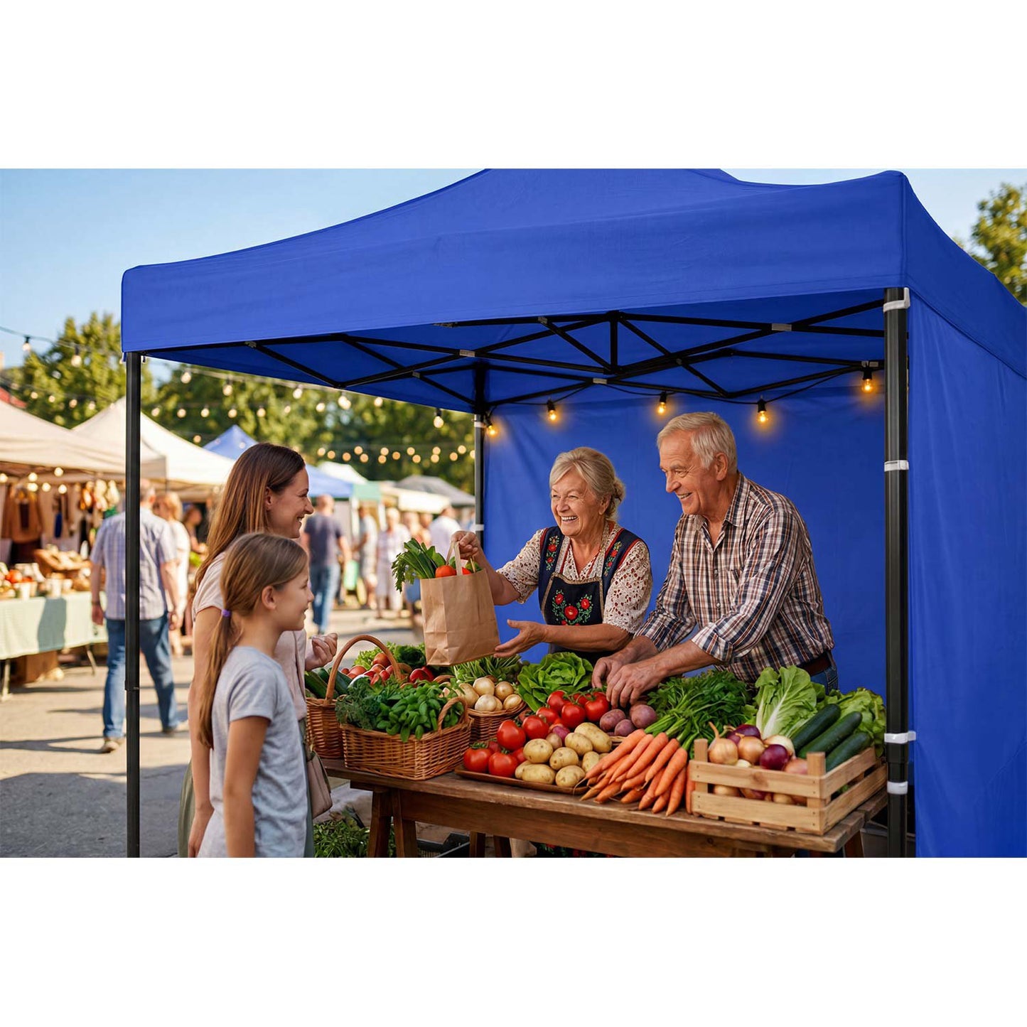 Garden Pavilion 3x3m Blue with 3 Walls, Waterproof