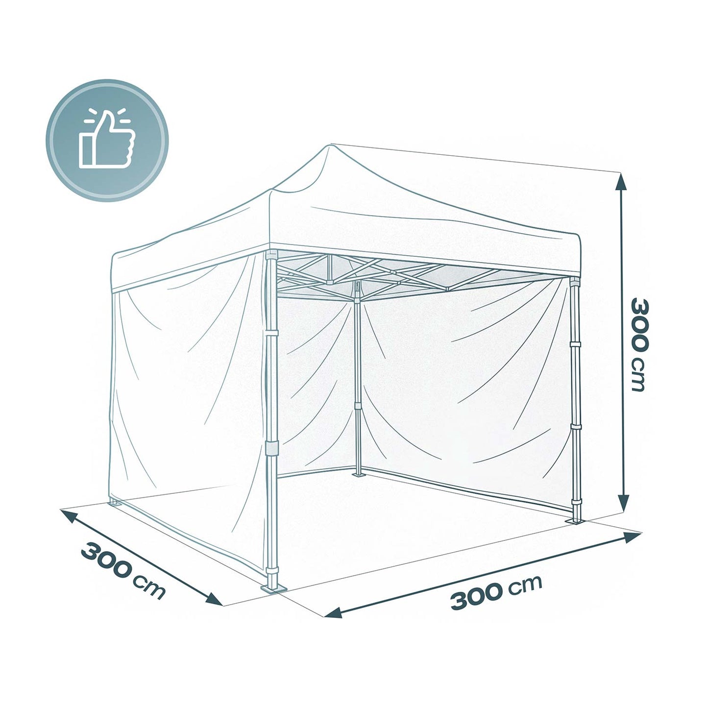 Garden Pavilion 3x3m Blue with 3 Walls, Waterproof