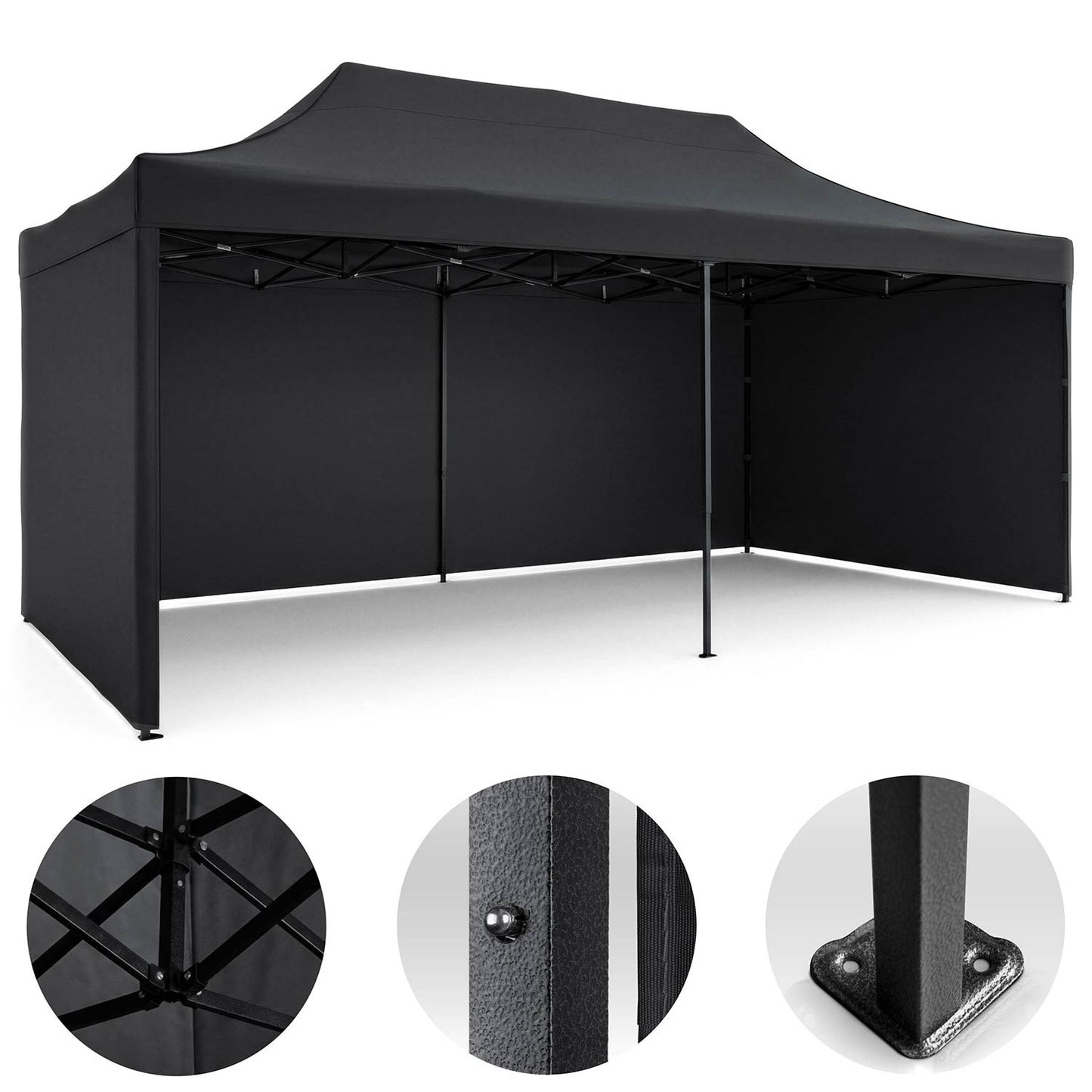 Garden Pavilion 3x6m, Black, 3 Walls, Waterproof
