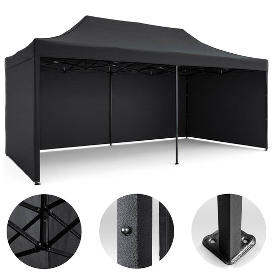 Garden Pavilion 3x6m, Black, 3 Walls, Waterproof