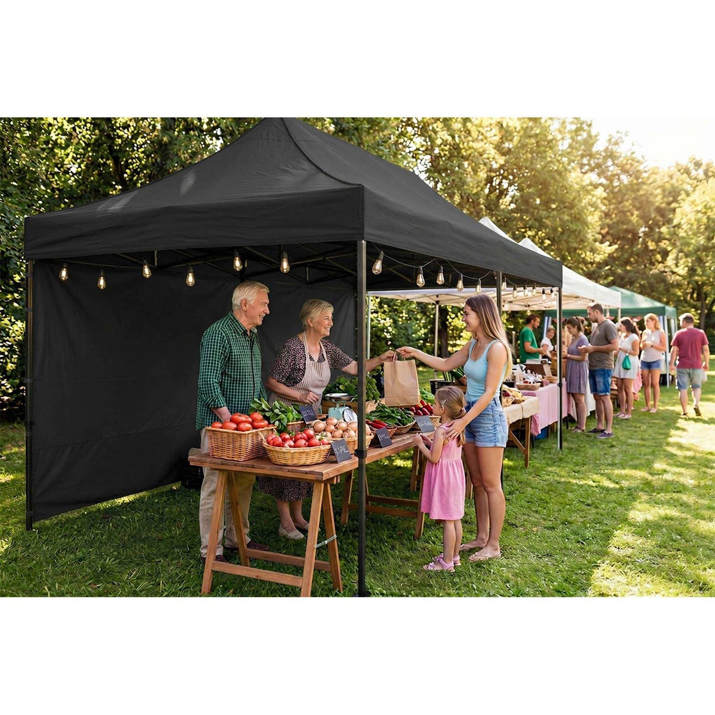 Garden Pavilion 3x6m, Black, 3 Walls, Waterproof
