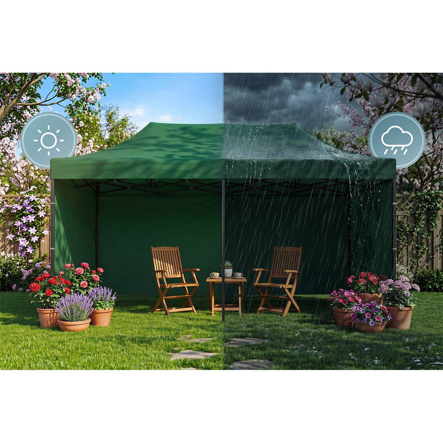 Garden Pavilion 3x6m Green with 3 Walls, Waterproof