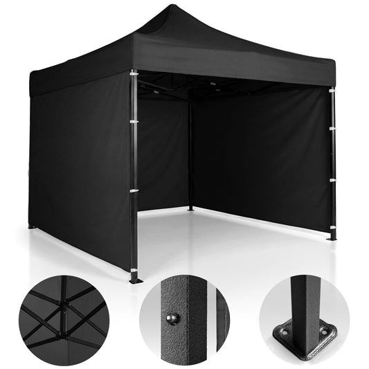 Garden Pavilion Tent, 3x3m, Black, 3 Sides, Waterproof
