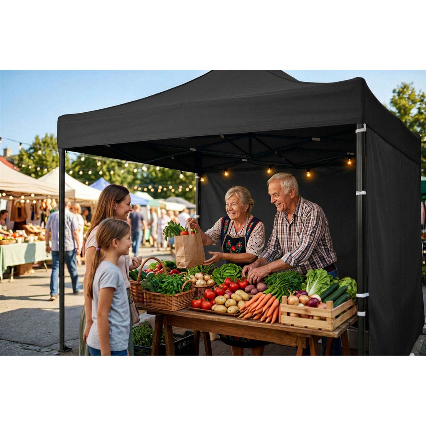 Garden Pavilion Tent, 3x3m, Black, 3 Sides, Waterproof