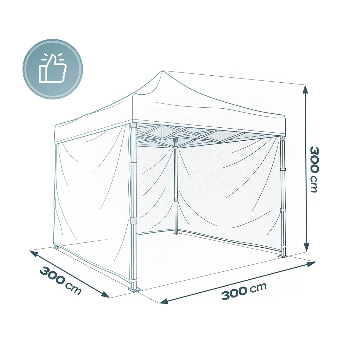 Garden Pavilion Tent, 3x3m, Black, 3 Sides, Waterproof