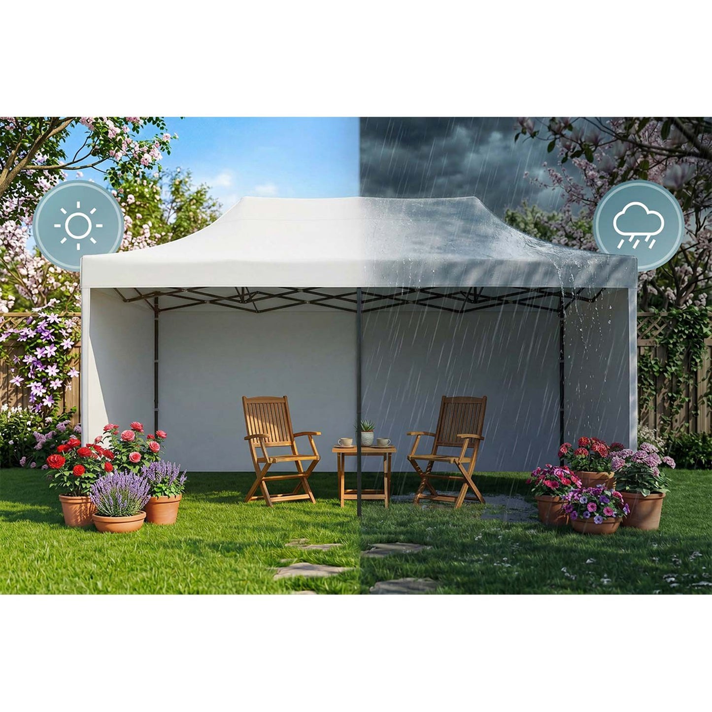 Garden Pavilion Tent 3x6m, White, 3 Walls, Waterproof