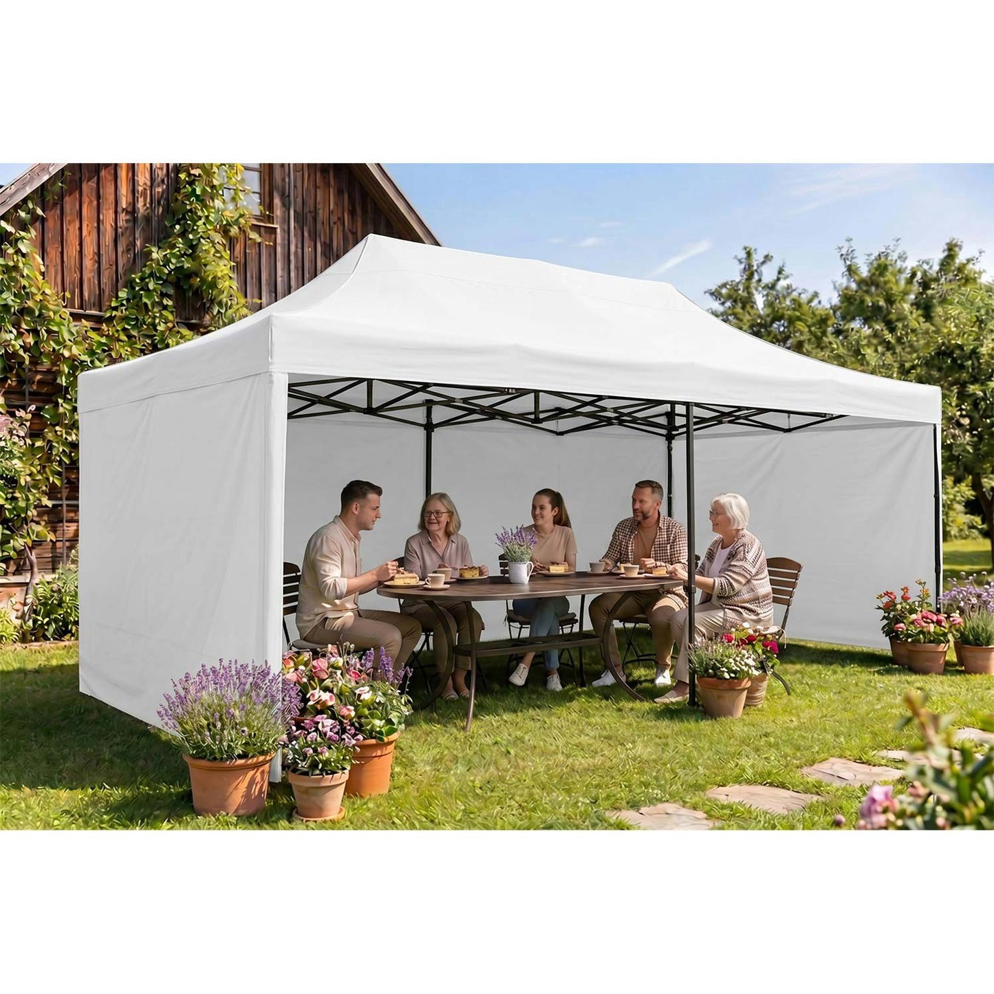 Garden Pavilion Tent 3x6m, White, 3 Walls, Waterproof
