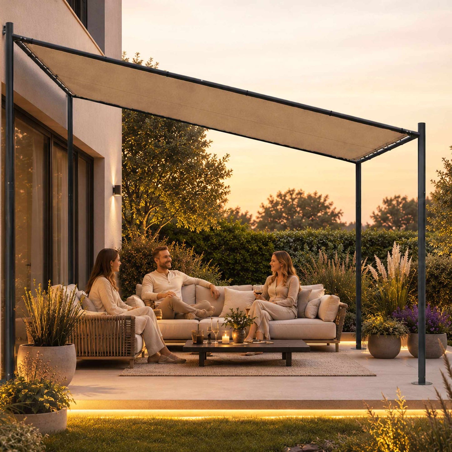 Garden Pergola 3x3m, Steel Frame, Beige Canopy