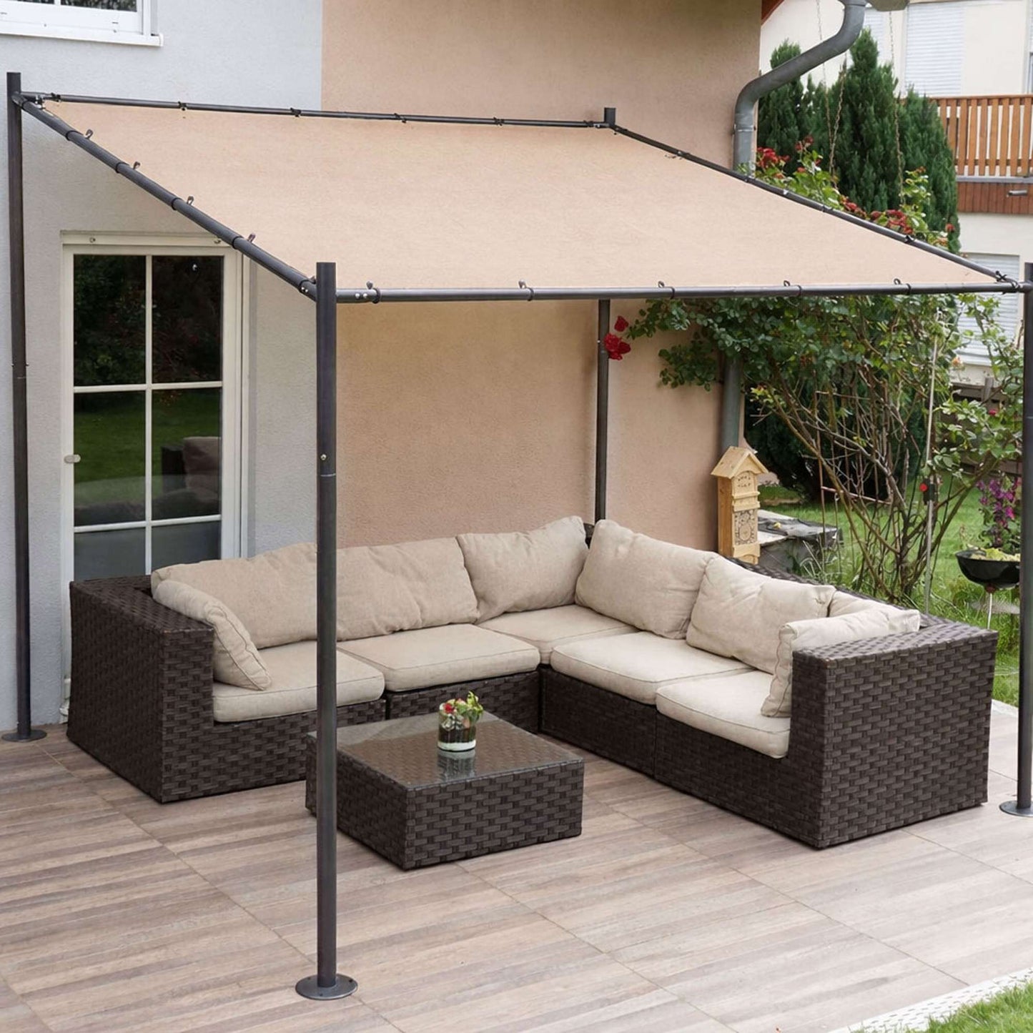 Garden Pergola 3x3m, Steel Frame, Beige Canopy