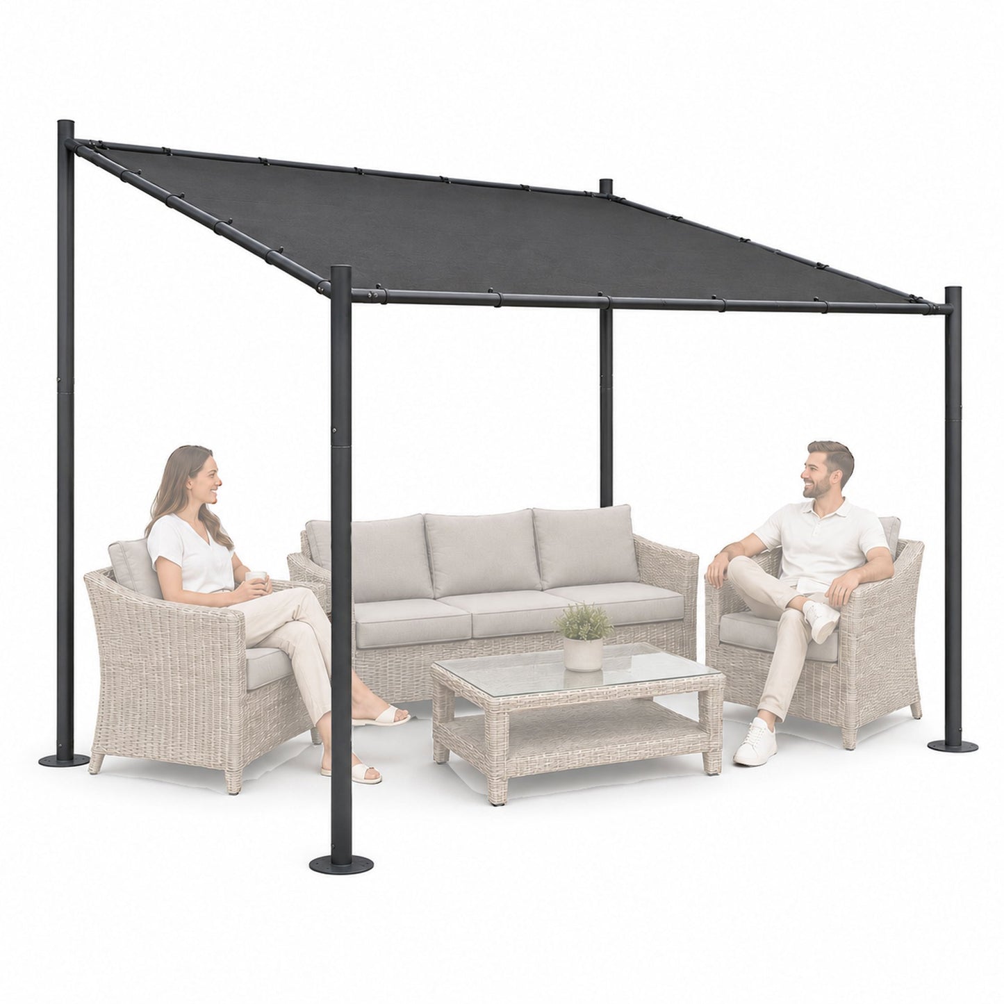 Garden Pergola 3x3m, Steel Frame, Grey Canopy