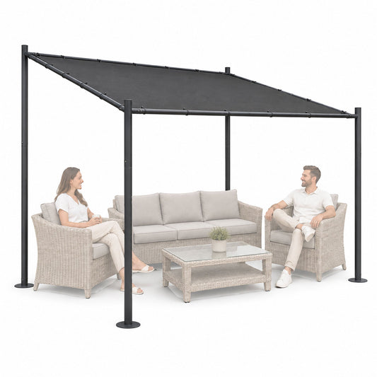 Garden Pergola 3x3m, Steel Frame, Grey Canopy
