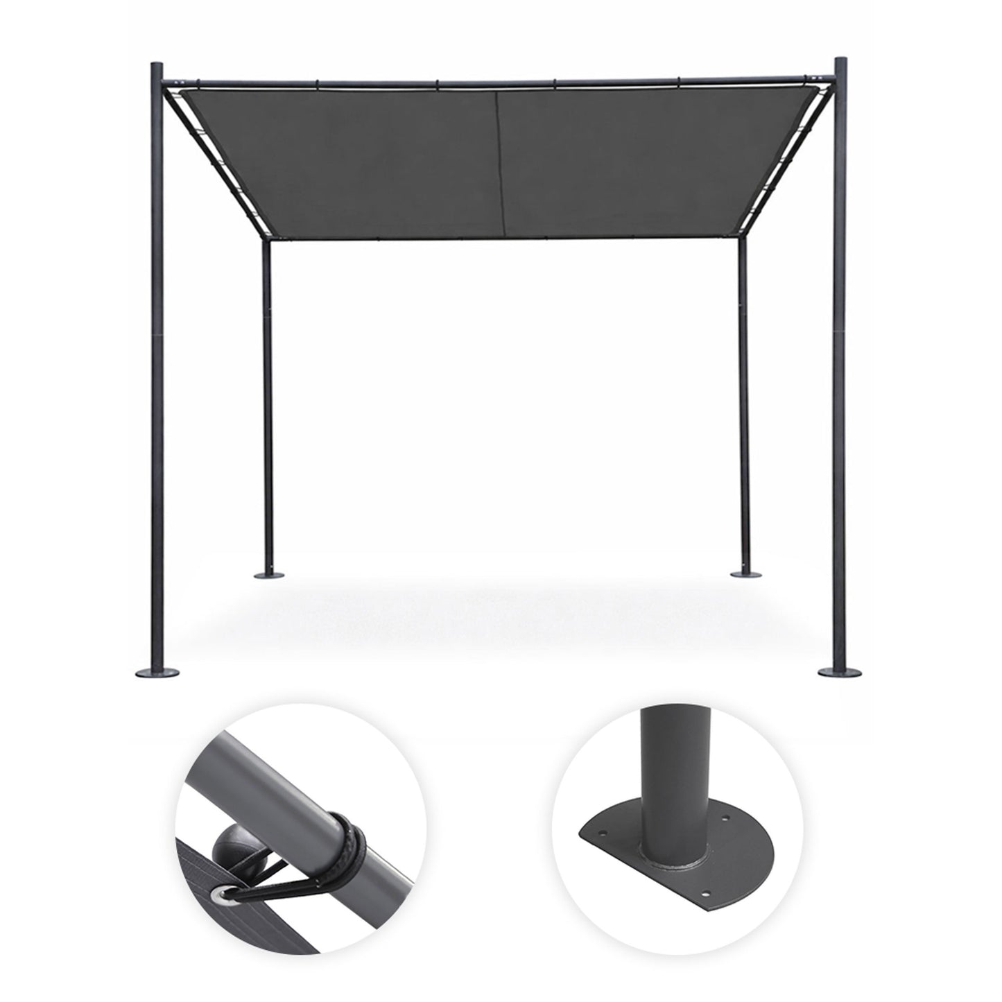 Garden Pergola 3x3m, Steel Frame, Grey Canopy