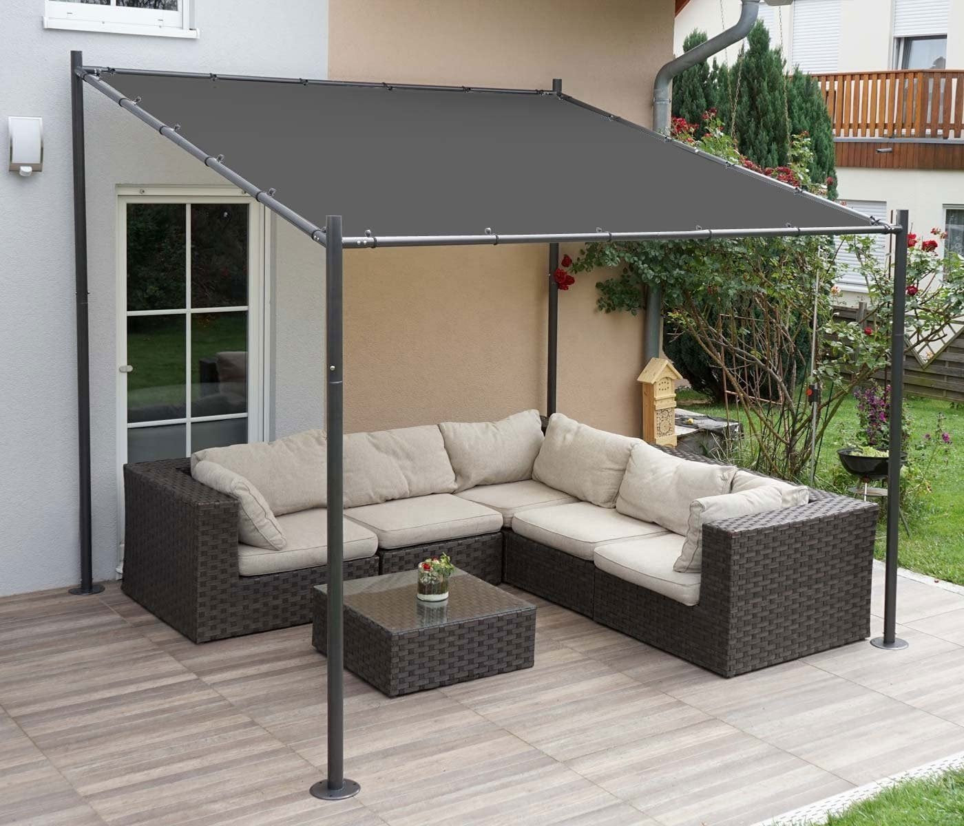 Garden Pergola 3x3m, Steel Frame, Grey Canopy