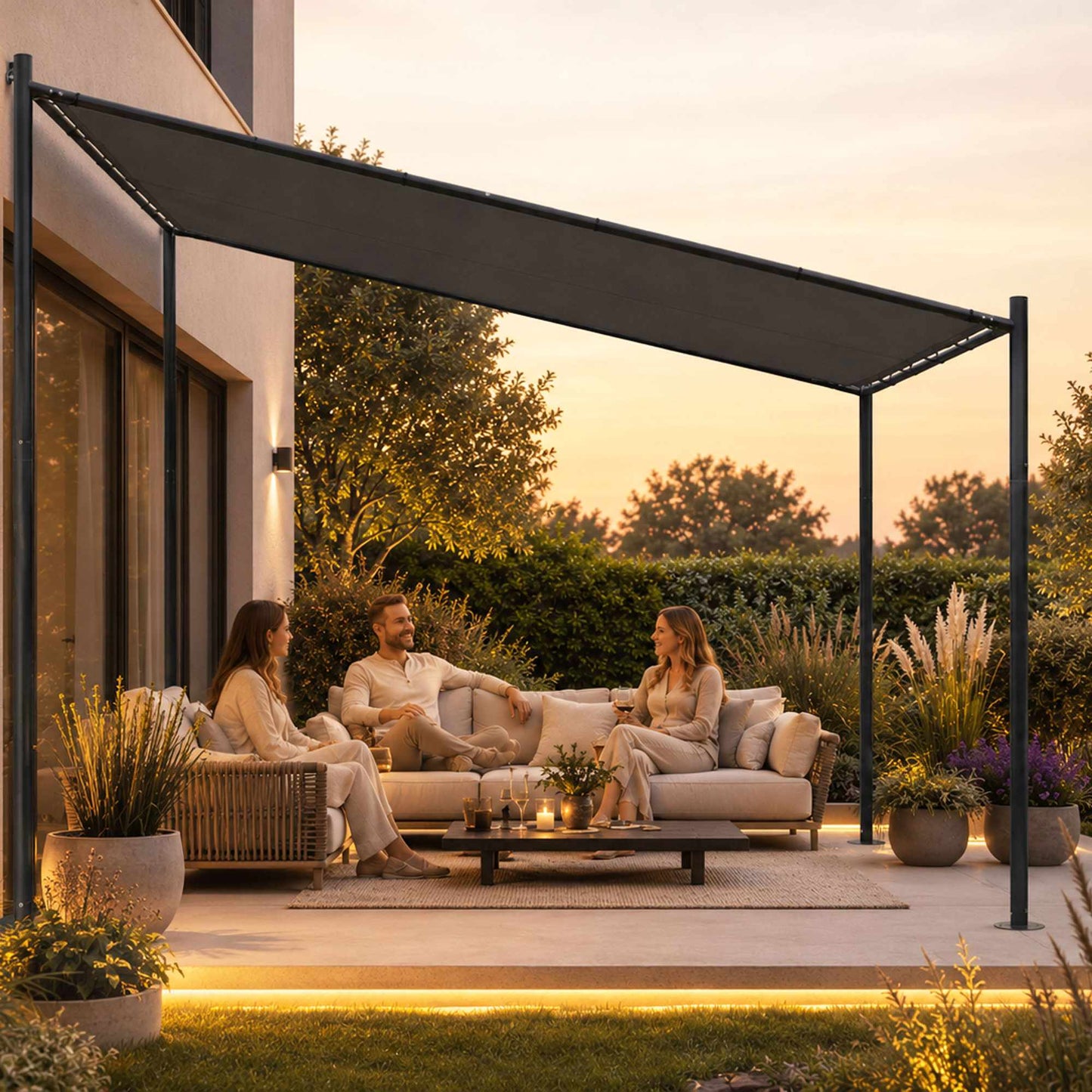 Garden Pergola 3x3m, Steel Frame, Grey Canopy