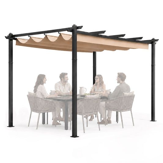 Garden Pergola 3x4m, Steel Frame, Beige Canopy