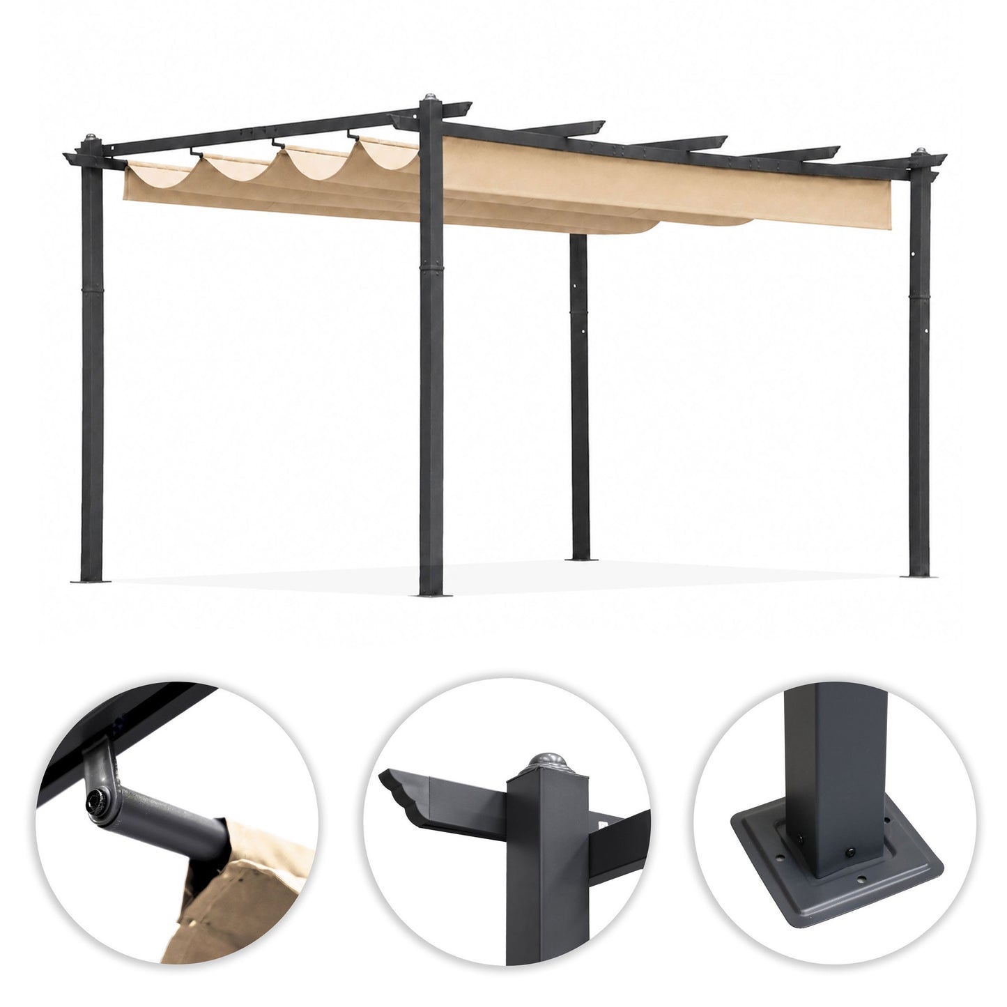 Garden Pergola 3x4m, Steel Frame, Beige Canopy