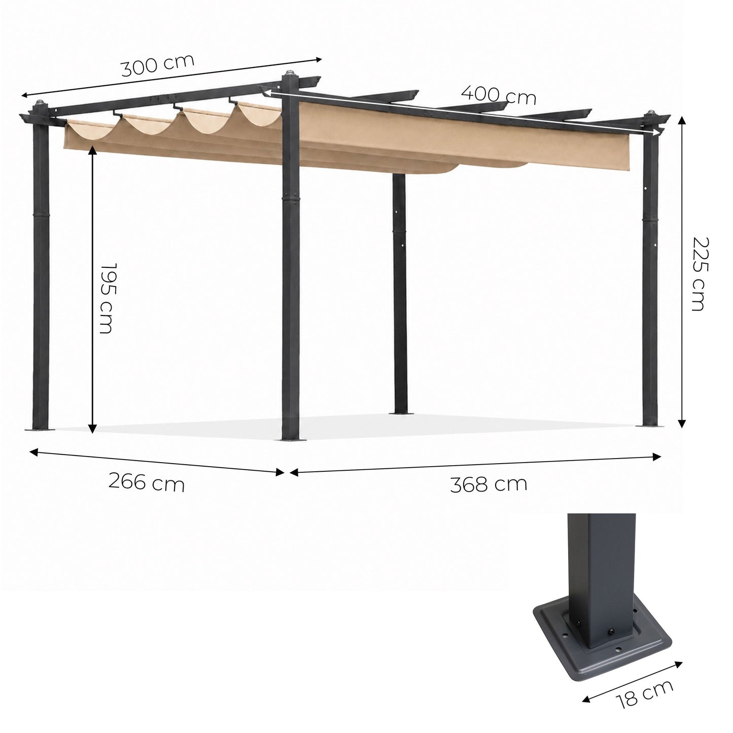 Garden Pergola 3x4m, Steel Frame, Beige Canopy