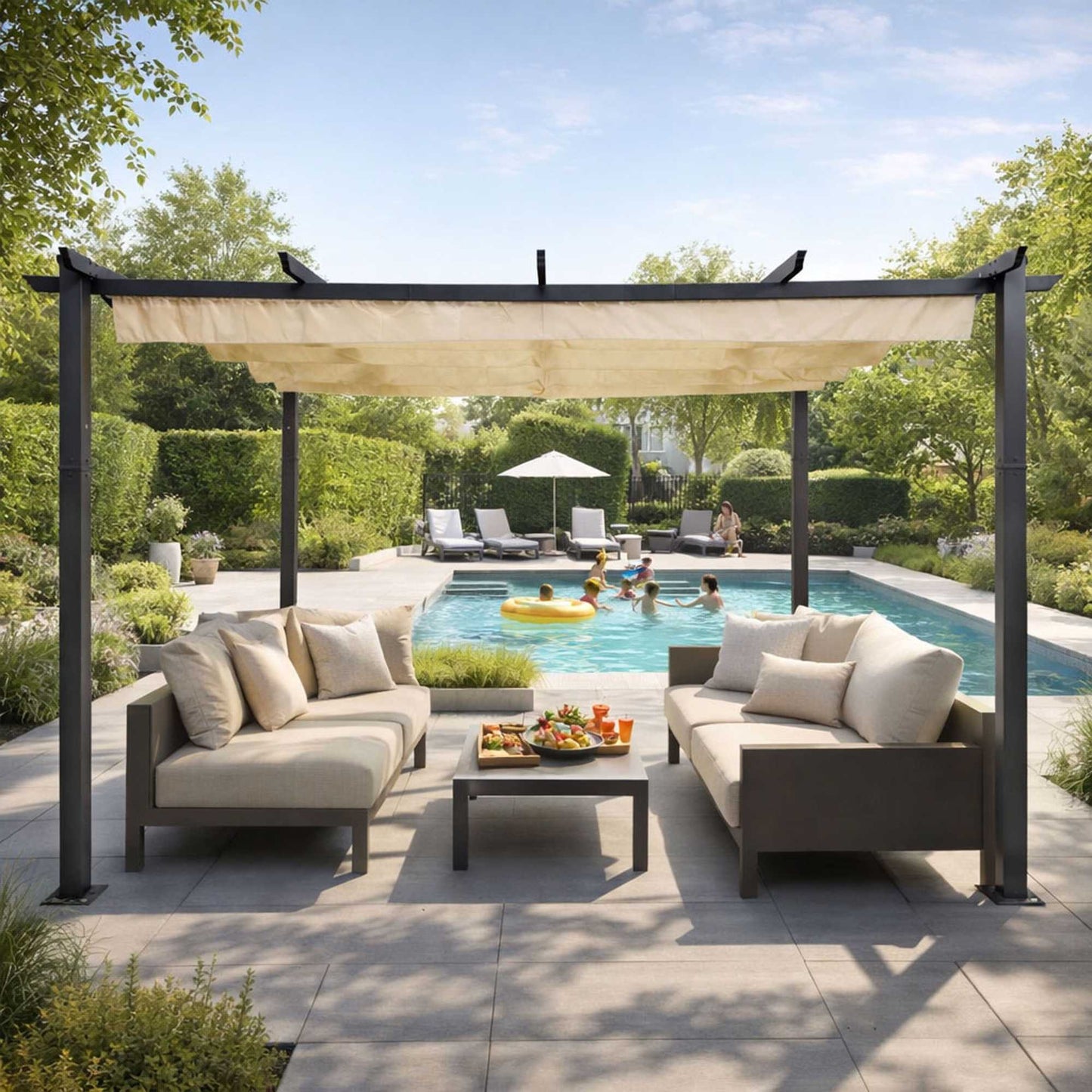 Garden Pergola 3x4m, Steel Frame, Beige Canopy