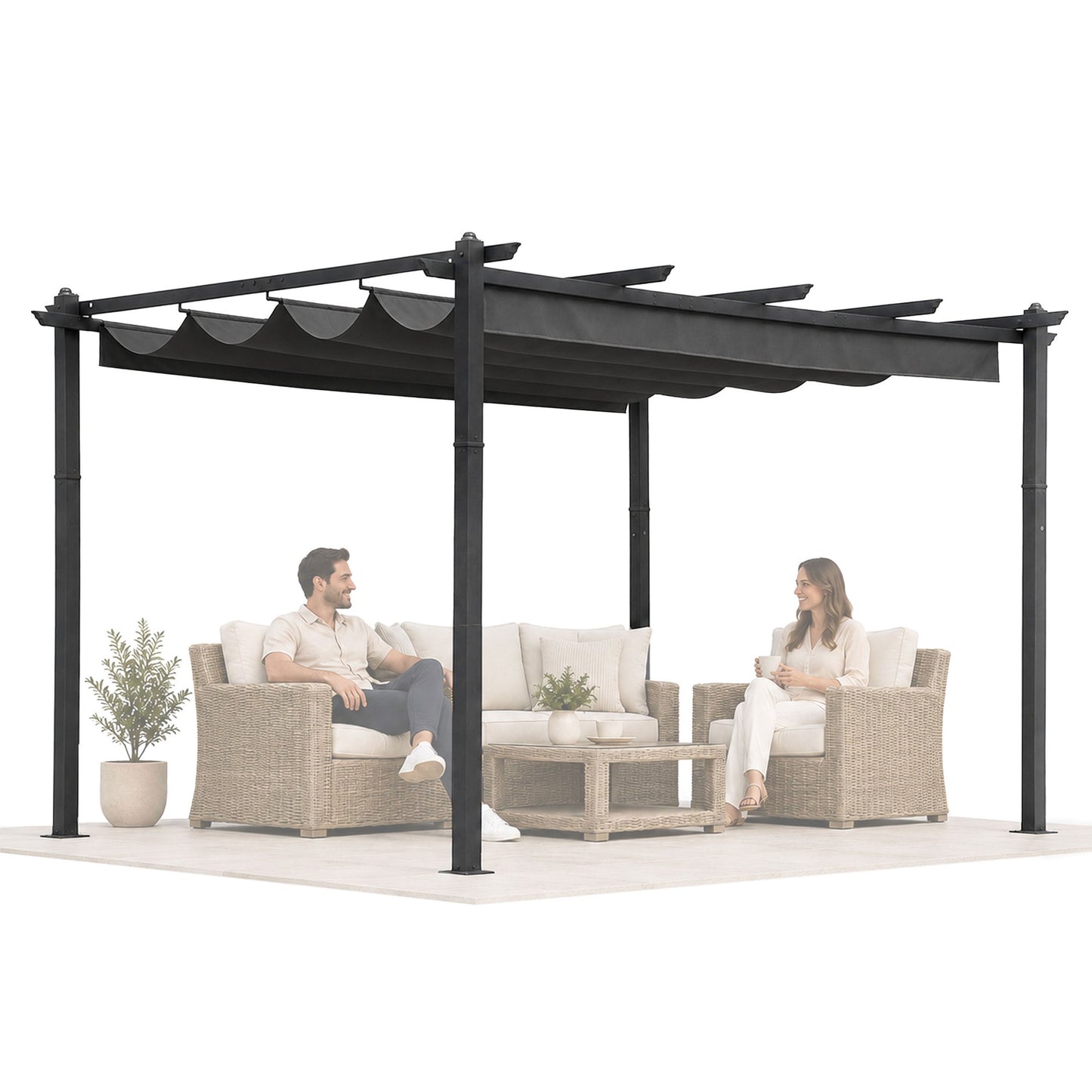 Garden Pergola 3x4m, Steel Frame, Grey Canopy