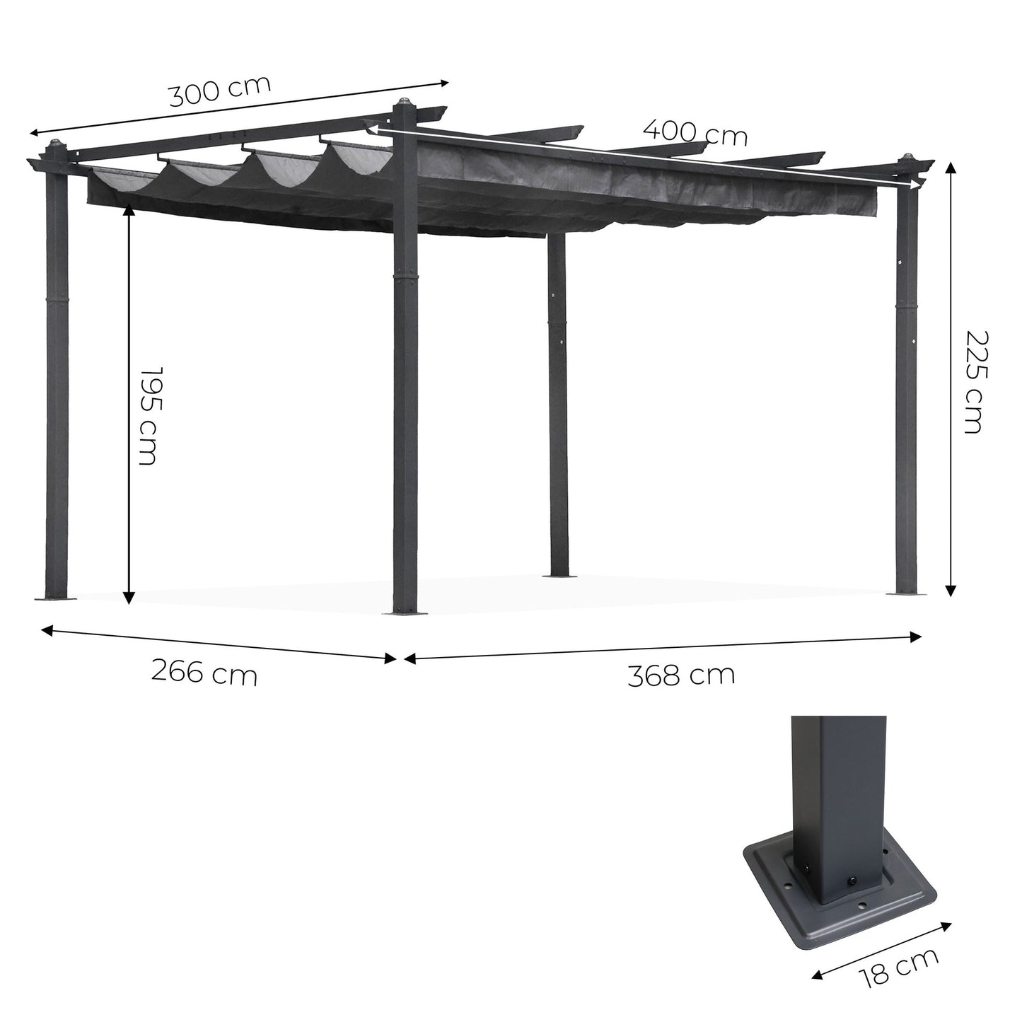 Garden Pergola 3x4m, Steel Frame, Grey Canopy