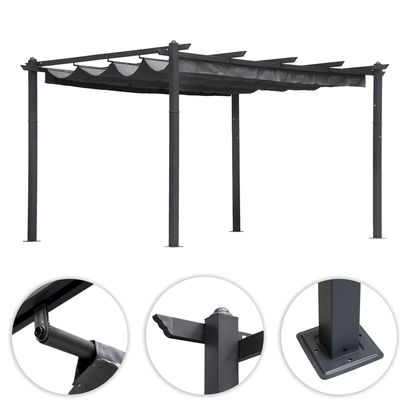 Garden Pergola 3x4m, Steel Frame, Grey Canopy