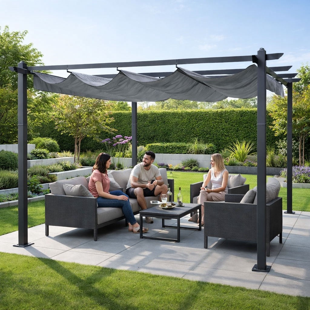 Garden Pergola 3x4m, Steel Frame, Grey Canopy