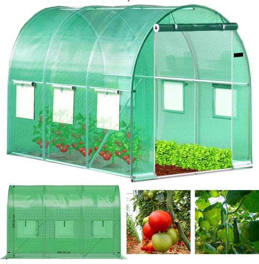 Garden Polytunnel Greenhouse, 10 m², Metal Frame, UV Cover