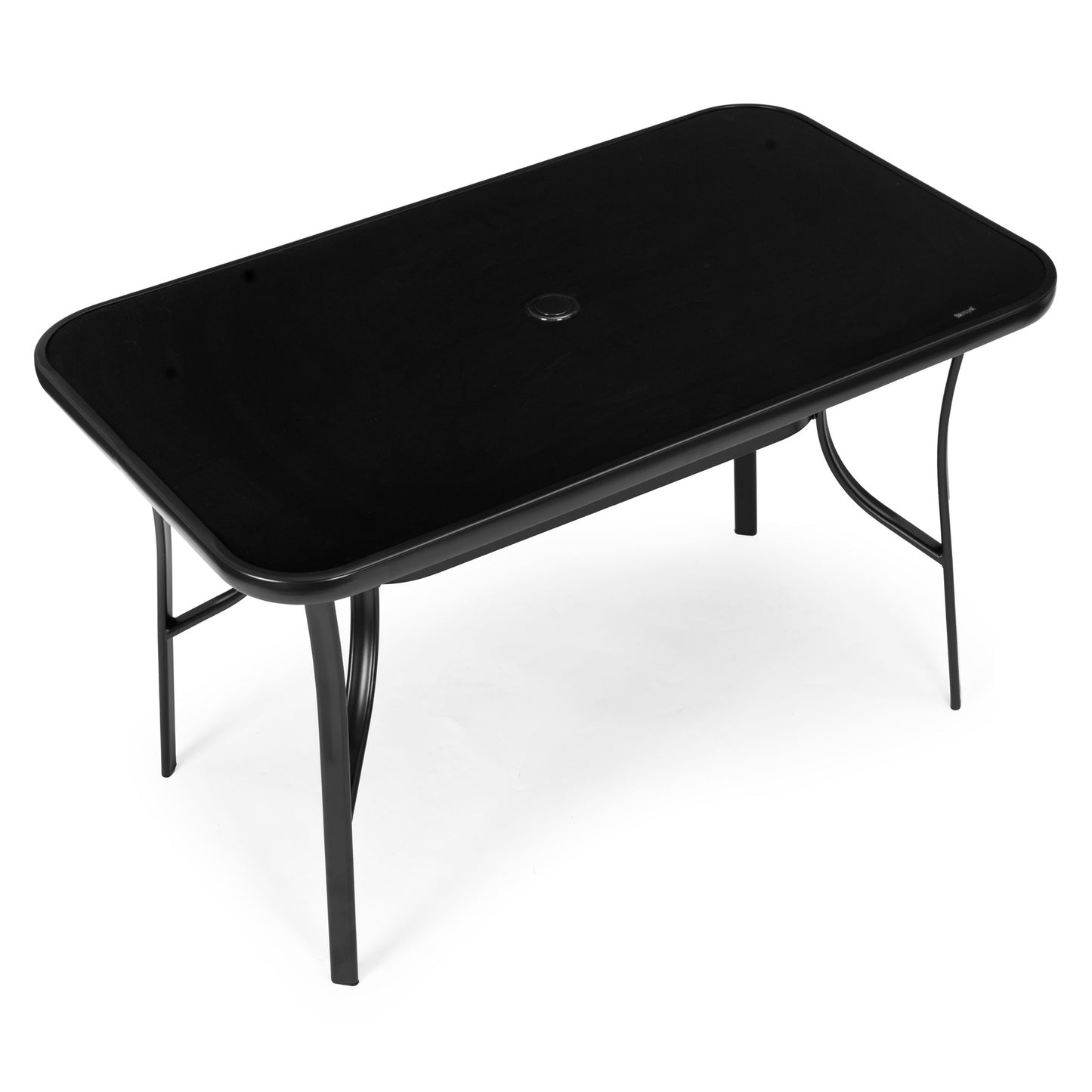 Garden Table 120x70 cm, Tempered Glass, Parasol Hole