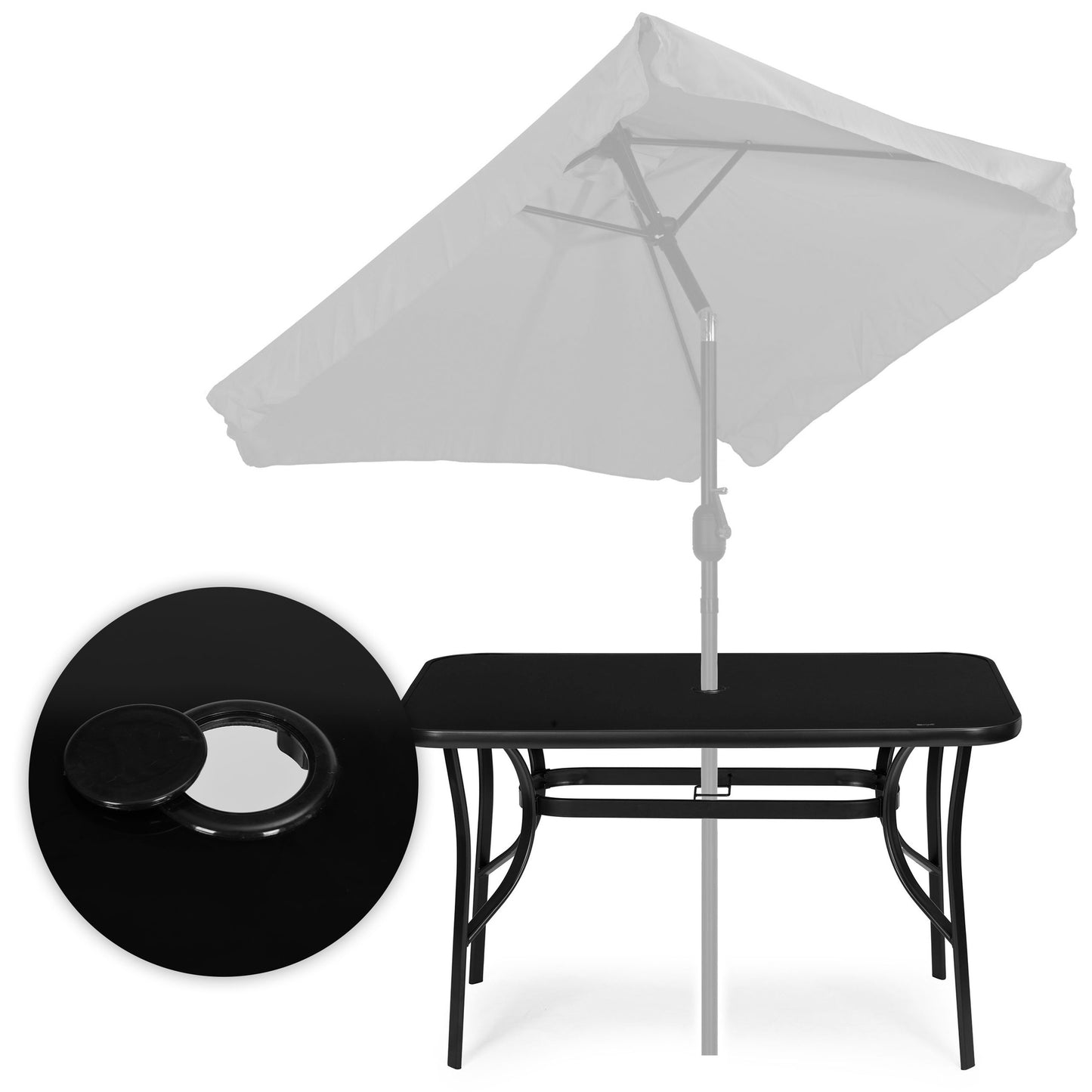Garden Table 120x70 cm, Tempered Glass, Parasol Hole