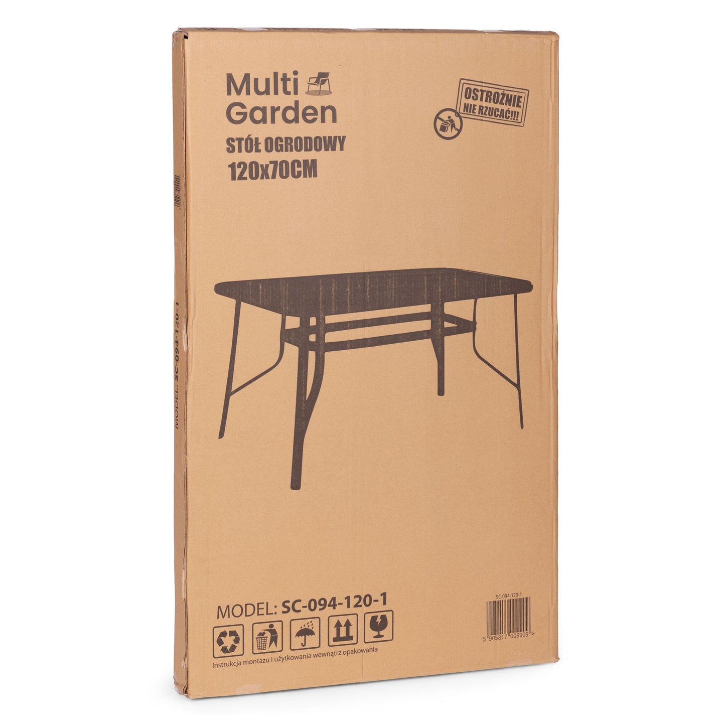 Garden Table 120x70 cm, Tempered Glass, Parasol Hole