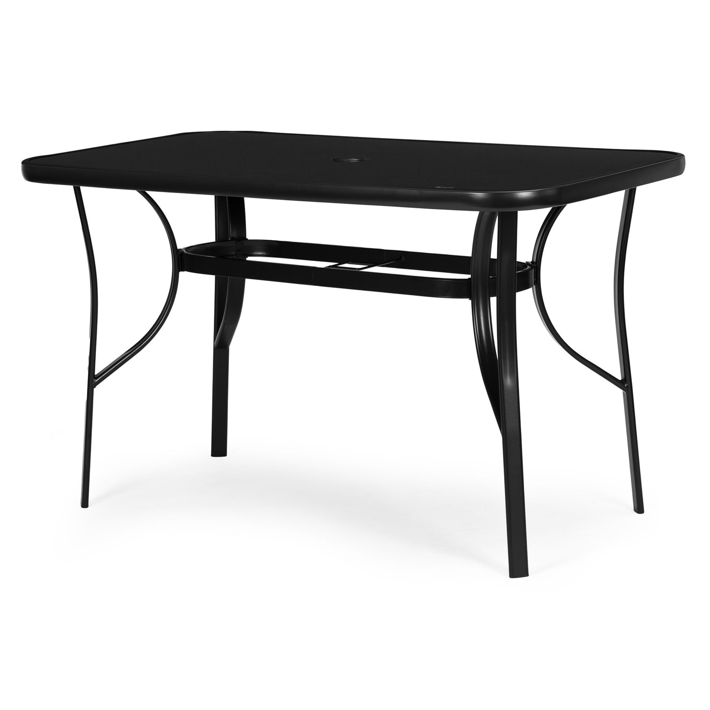 Garden Table 120x70 cm, Tempered Glass, Parasol Hole
