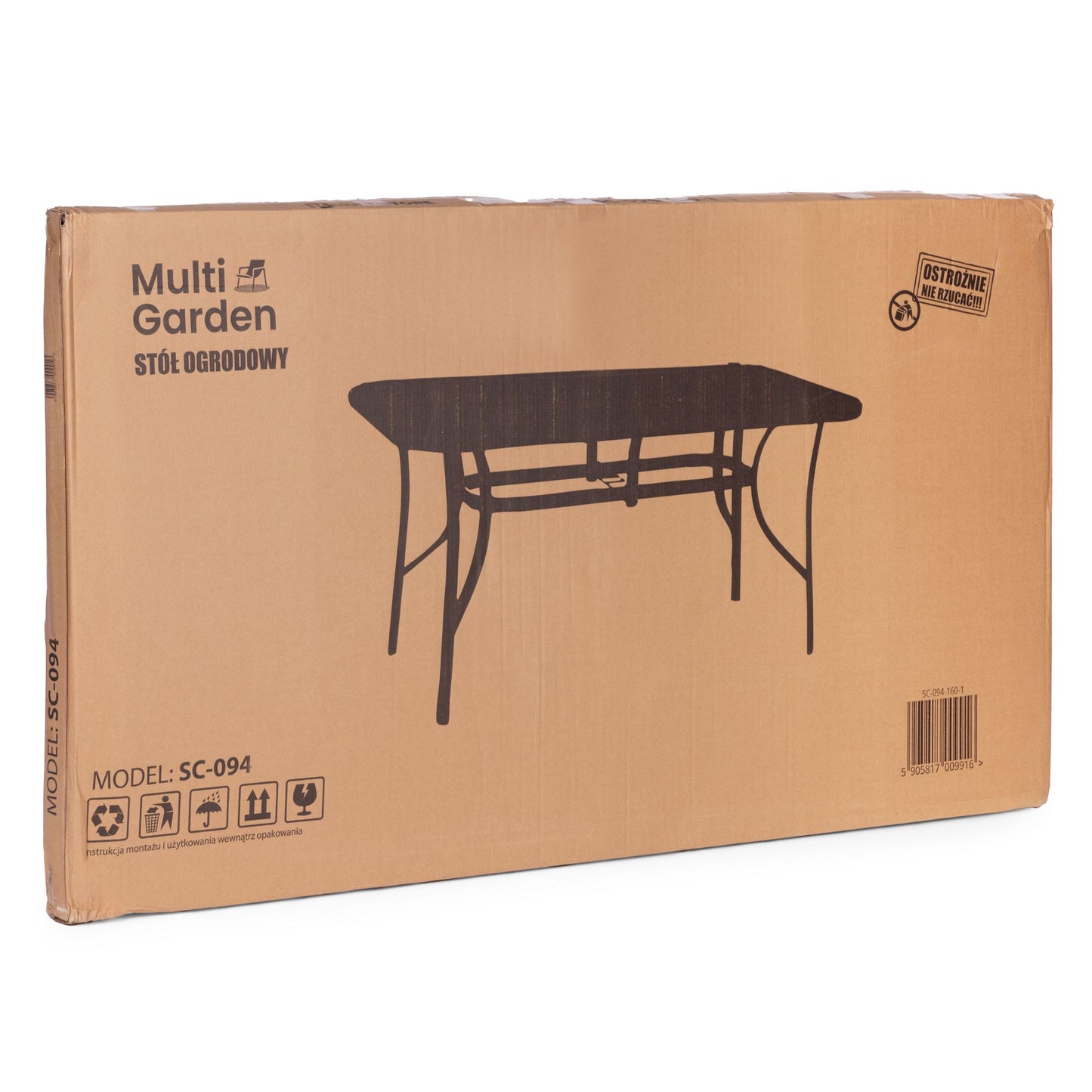 Garden Table, 140x80 cm Tempered Glass, Parasol Hole