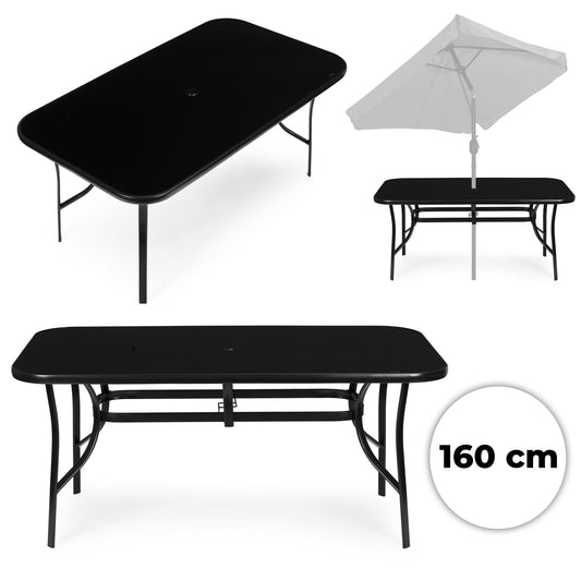 Garden Table 160x90 cm, Tempered Glass, Black