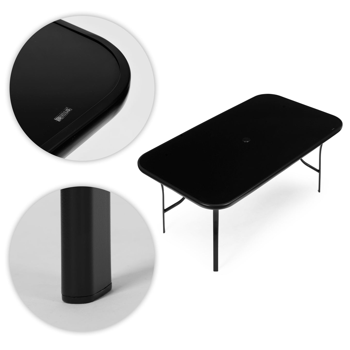 Garden Table 160x90 cm, Tempered Glass, Black