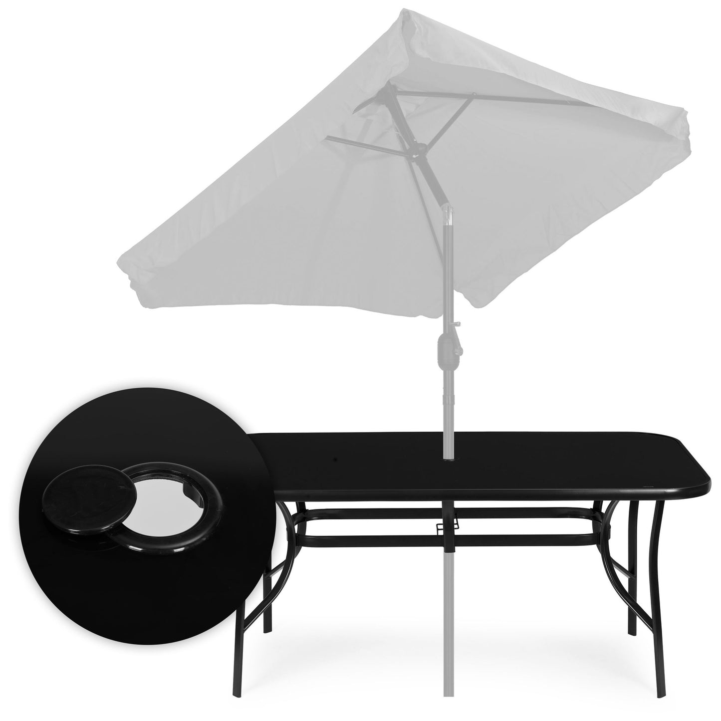 Garden Table 160x90 cm, Tempered Glass, Black