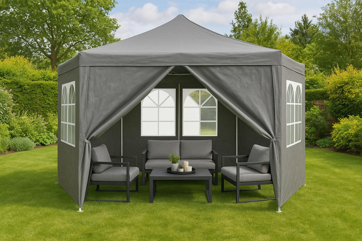 Garden Trade Pavilion Tent 2x2x2 m with Windows Grey MultiGarden