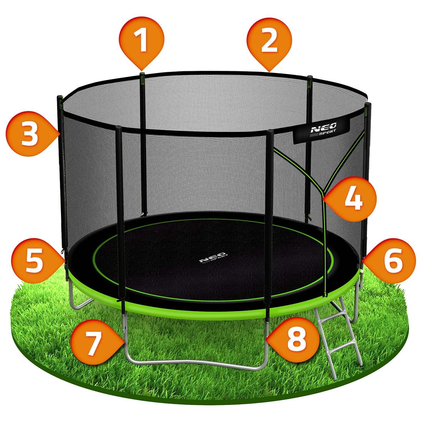 Garden Trampoline 8ft/252cm with Outdoor Net and Ladder Neo-Sport