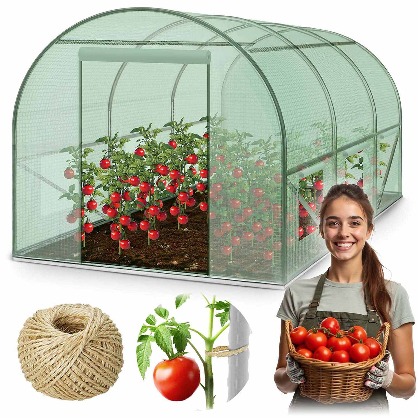 Garden Tunnel Greenhouse 3x2m, Steel Frame, 6 Windows