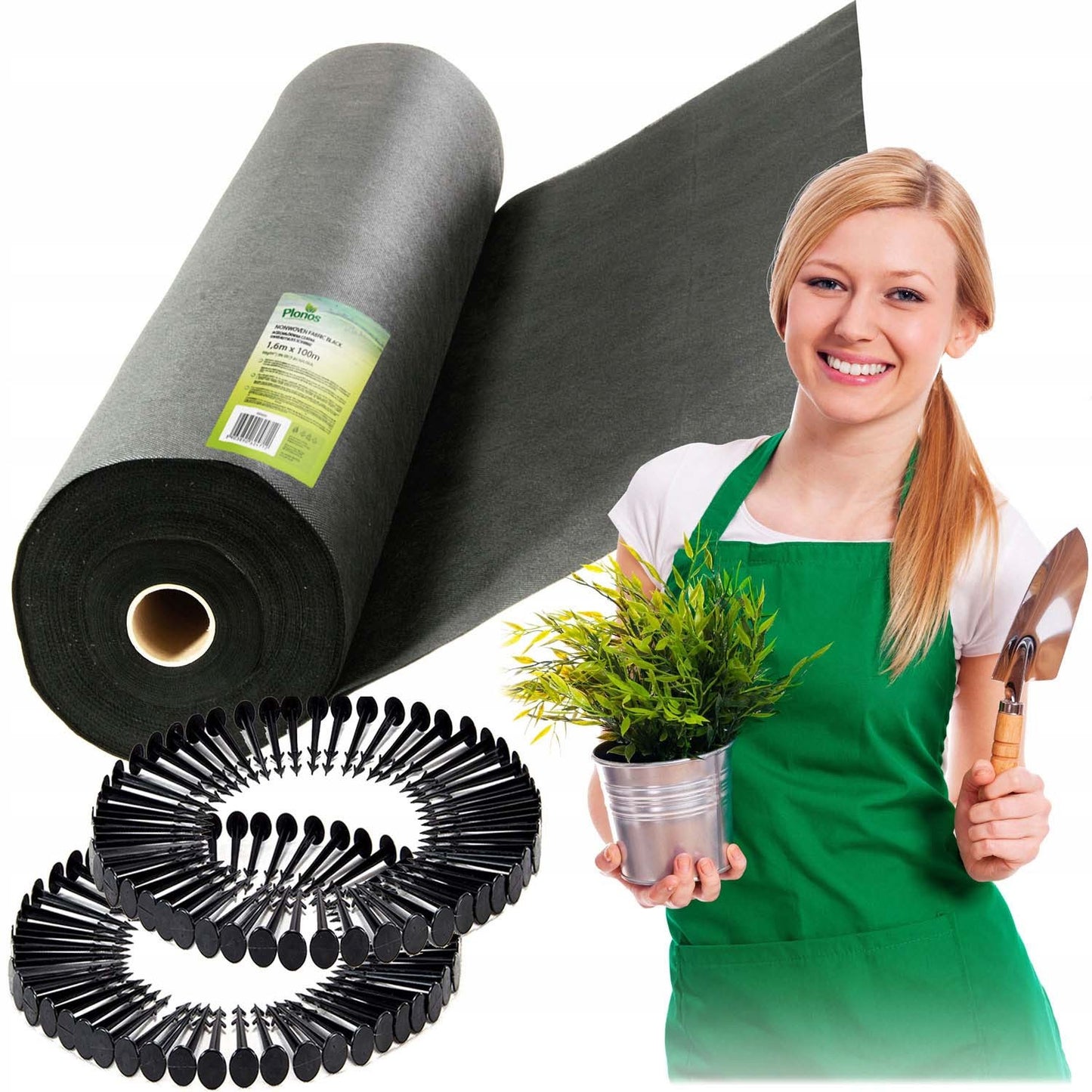 Garden agrotextile 1.6 m x 100 m 90 g/m2 + 100 Plonos pins - black