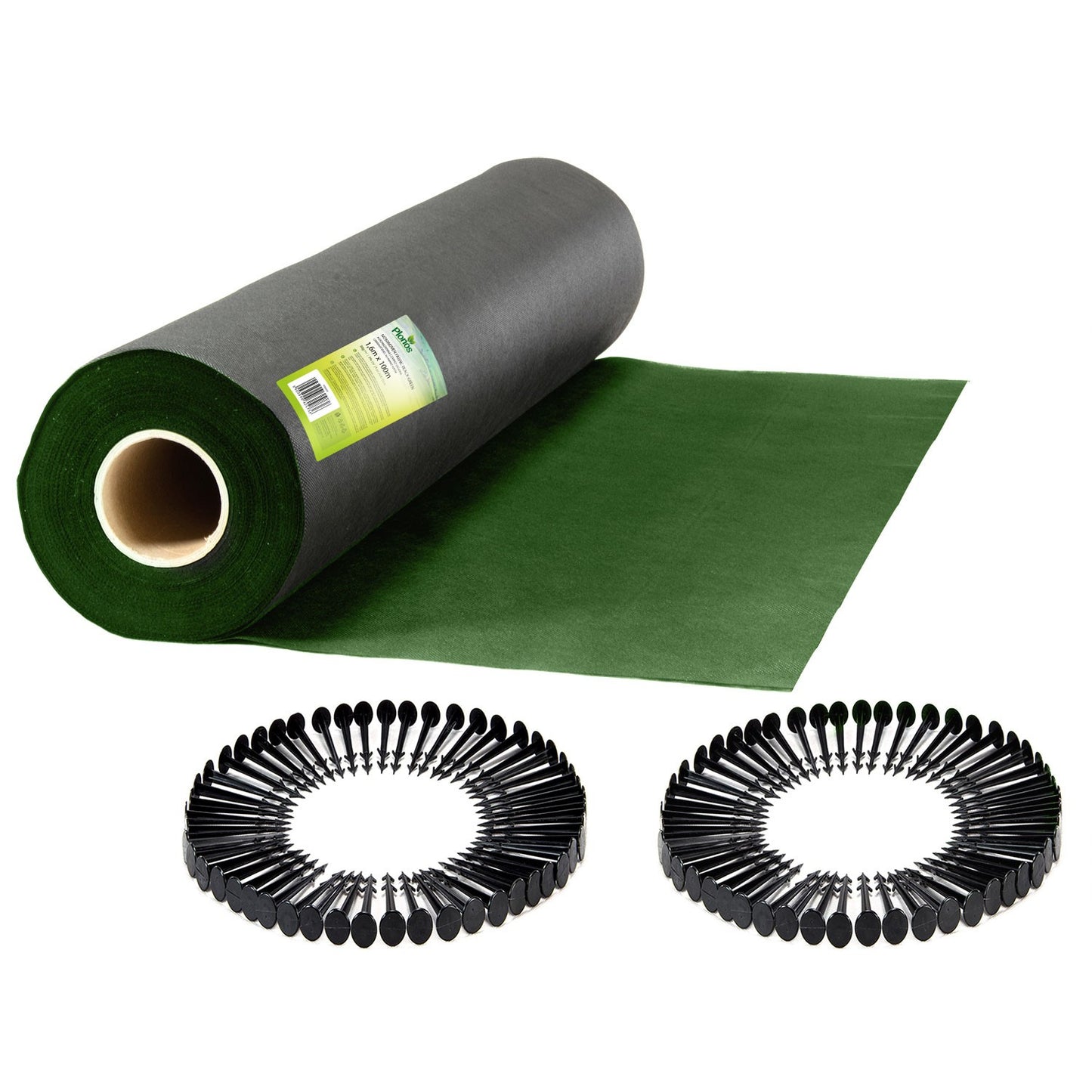 Garden agrotextile 1.6 m x 100 m 90 g/m2 + 100 Plonos pins - black and green